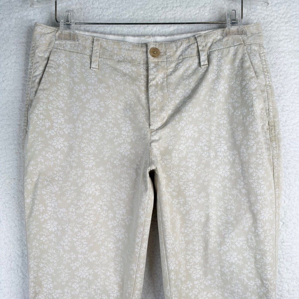 Gap Womens Beige White Floral Girlfriend Chino Pants Size 4 Mid Rise Tapered